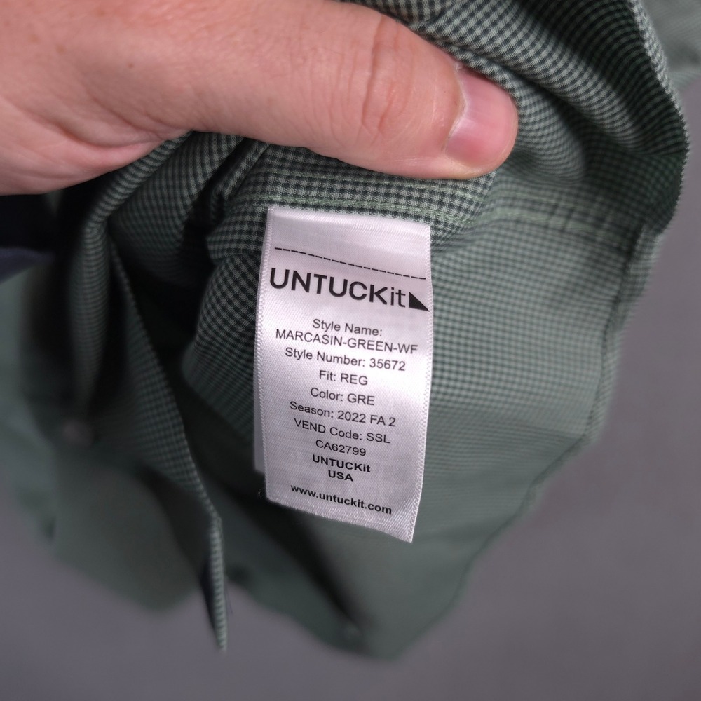 UNTUCKit Marcasin Green Wrinkle Free Gingham Long Sleeve Button Down Shirt XXL - Picture 5 of 10